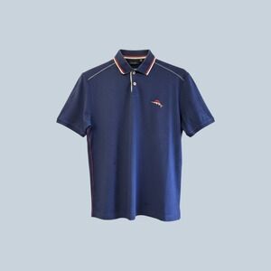 Tommy Bahama Island Zone Polo Shirt Mens Med Blue Marlin Hula Collar 37.5 Tech